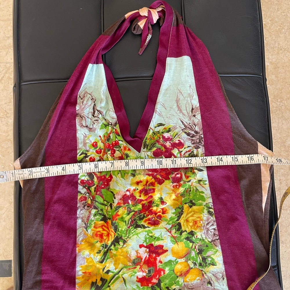 Vintage JPG Floral Halter Top with Burgundy Accents - Picture 5 of 11